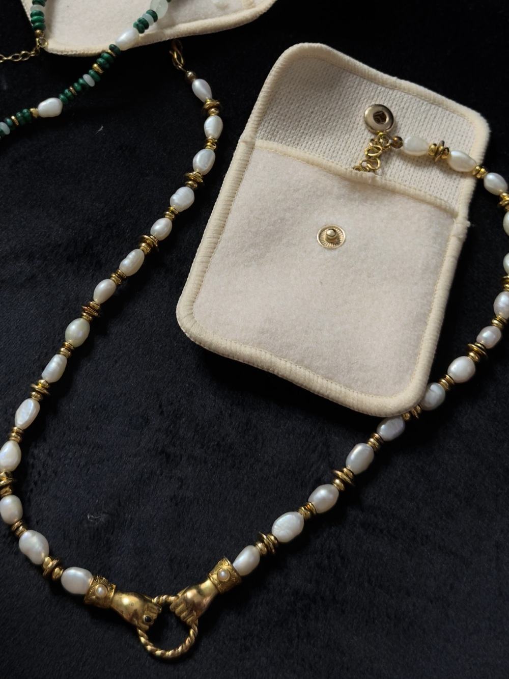 Gold & White Pearl Beaded Necklace by